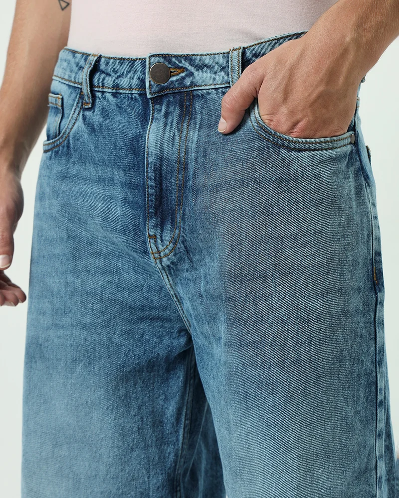bewakoof  Men's Blue Washed Super Baggy Fit Jeans for Men | Best Price UAE